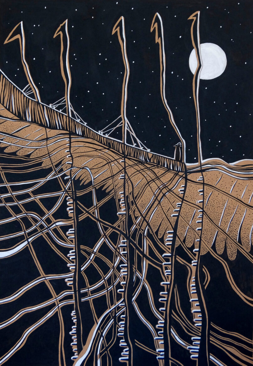 Being There, 2020, ink and pen on craft paper, 64x45cm