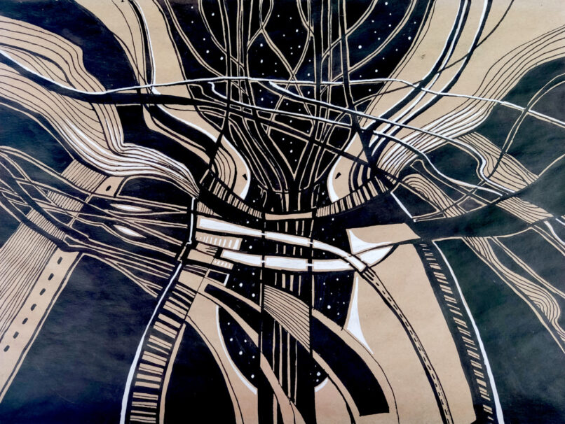 Bonding, 2020, ink and pen on craft paper, 23x32cm