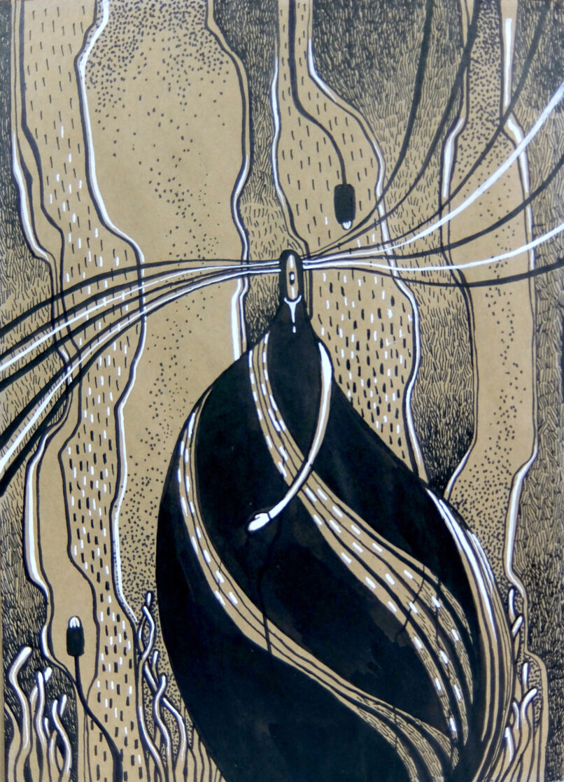 Is there anybody, 2020, ink and pen on craft paper, 31x23cm