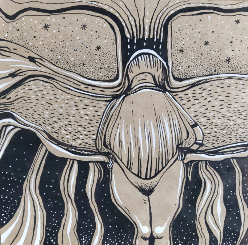 Pleasure, 2020, ink and pen on craft paper, 23x23cm