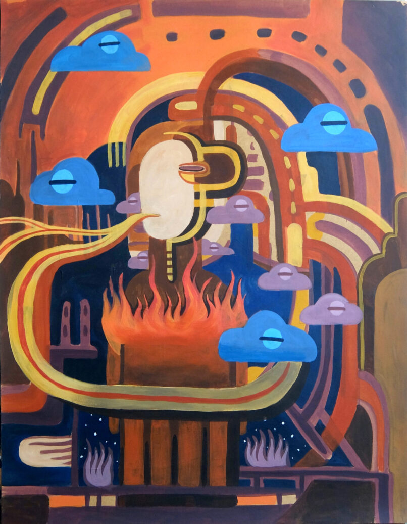 Retro Dreams, 2022, Synthetic polymer paint on craft paper, 90x70cm