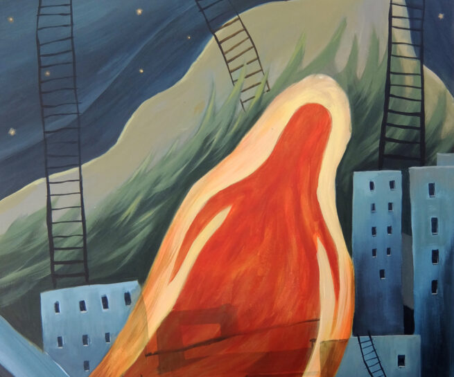 The Visit, 2021 Synthetic polymer paint on paper, 70x50cm