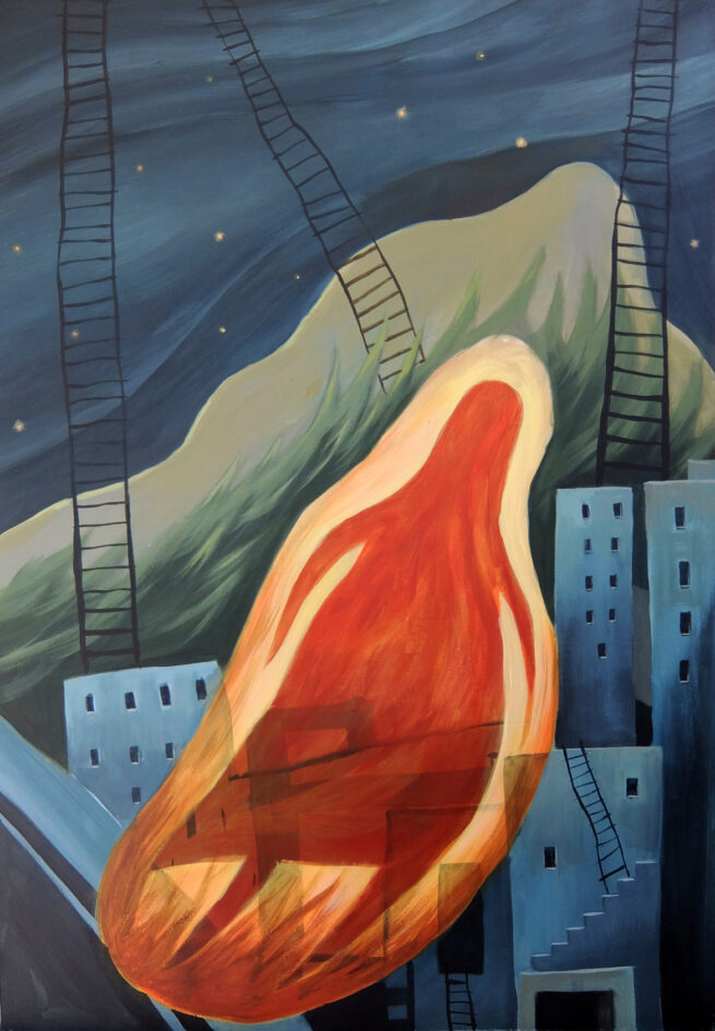 The Visit, 2021 Synthetic polymer paint on paper, 70x50cm