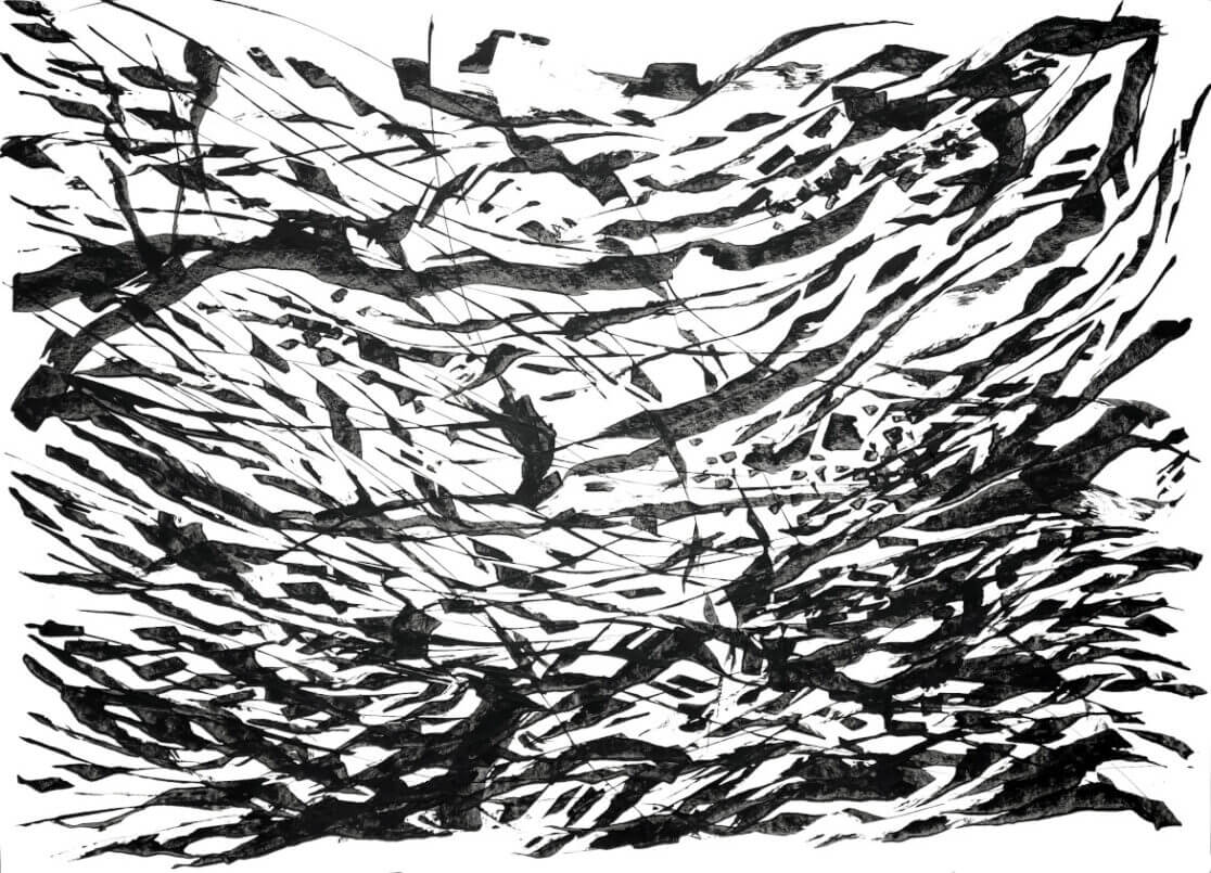 Swinging in Peace, 2022, Synthetic polymer paint on paper, 50x70cm