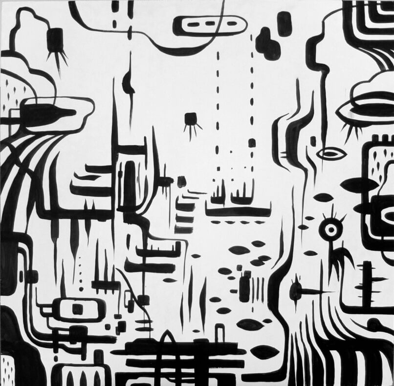 Invisible Equation, 2022, Synthetic polymer paint on wood panel, 90x90cm