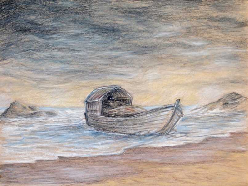 The End of A Journey, 2021, Colored pencil on craft paper, 25x35cm