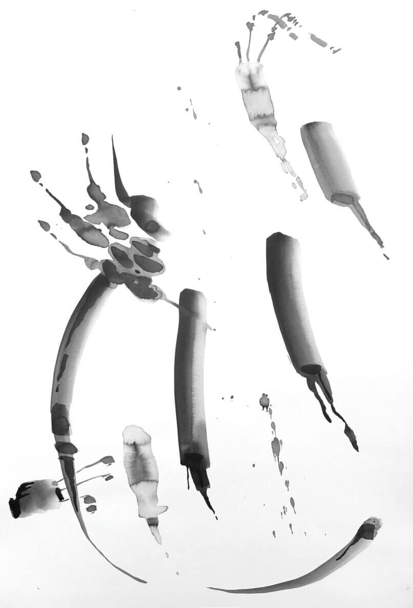 Gliding by, 2022, Sumi ink on paper, 50x35cm