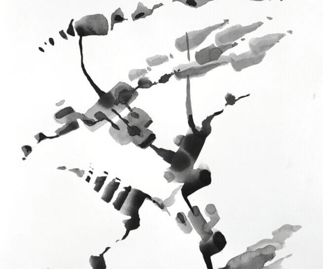 No, I'm not going to fall down, 2022, Sumi ink on paper, 48x35cm