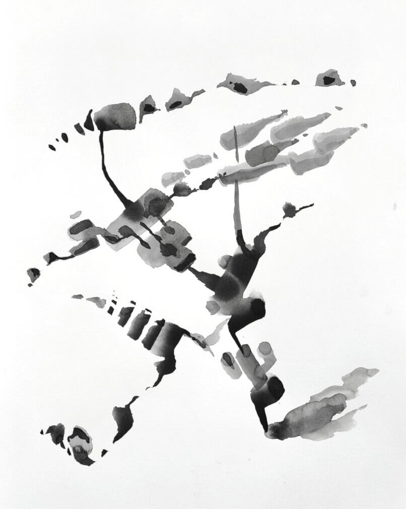 No, I'm not going to fall down, 2022, Sumi ink on paper, 48x35cm