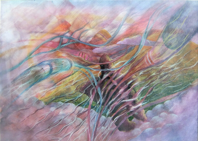 Gitmeye Hazırlanıyordum, 2021,
Kağıt üzerine suluboya ve renkli kalem,