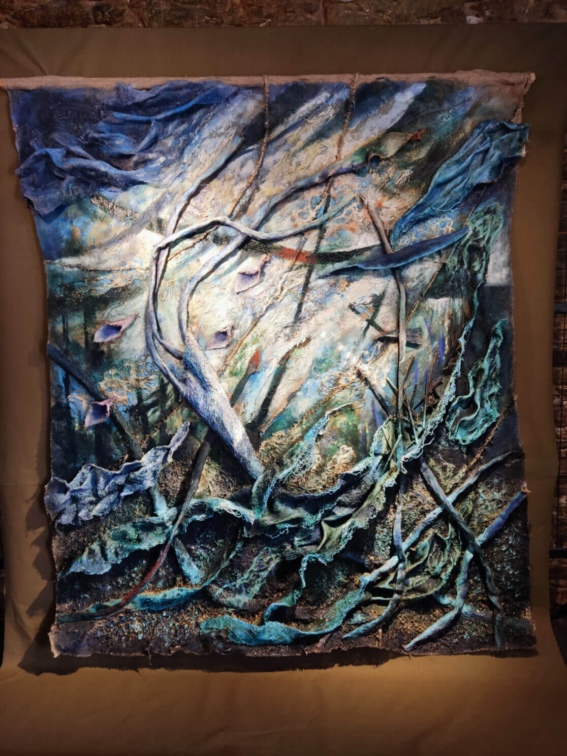 Rapture of Deep, 2024, Acrylic paint and mixed media on textile, 230x200cm